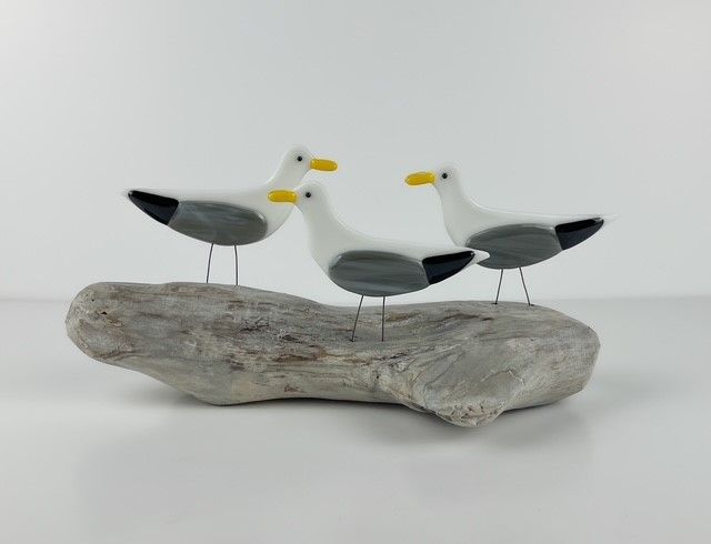 Fused Glass and Driftwood Sculpture