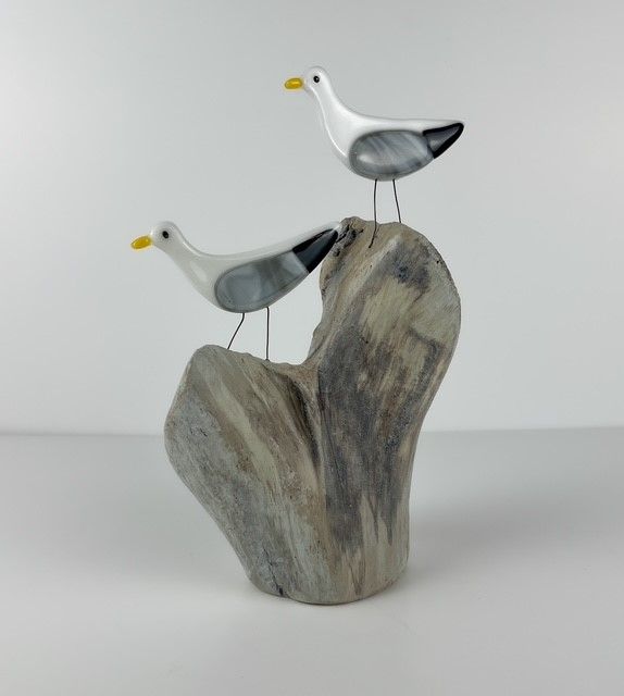 Fused Glass and Driftwood Sculpture