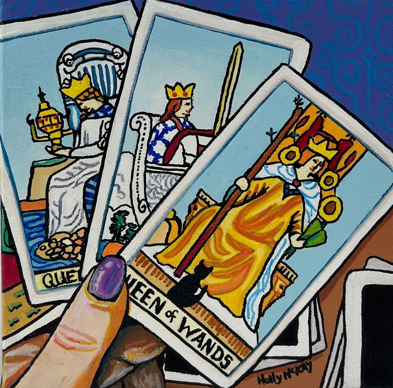 Holly McKay Artist Painter Handworks Gallery Saint John New Brunswick Acrylic Painting Whimsical Tarot Cards Queen Wands