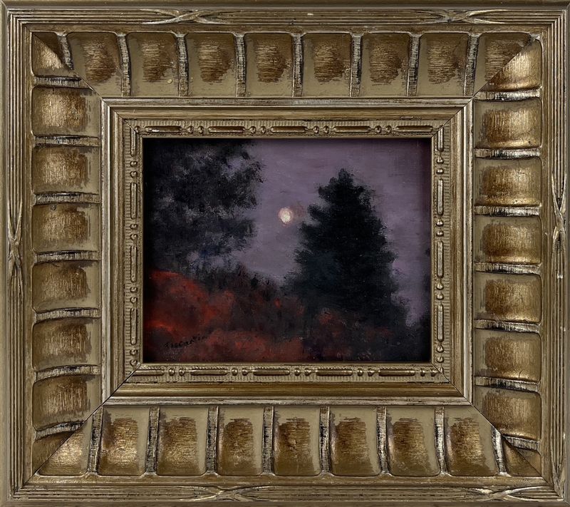 Pat Trecartin Artist Painter Handworks Gallery Saint John NB Framed Oil Painting Landscape Trees Moonlit Moon Night Woods