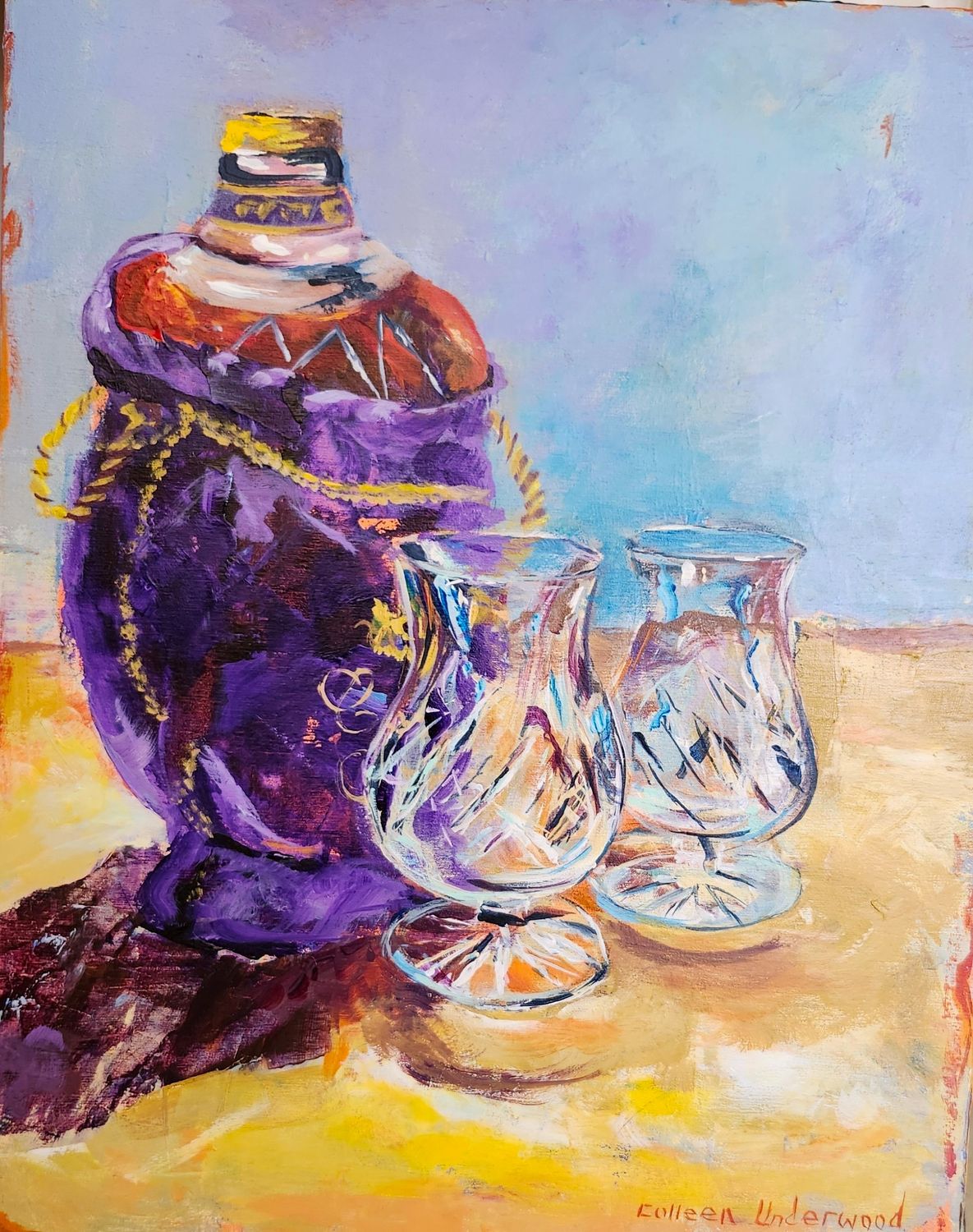 Colleen Underwood Artist Painter Handworks Gallery Saint John NB Acrylic Painting Crown Royal Alcohol Canadian Whisky Purple 