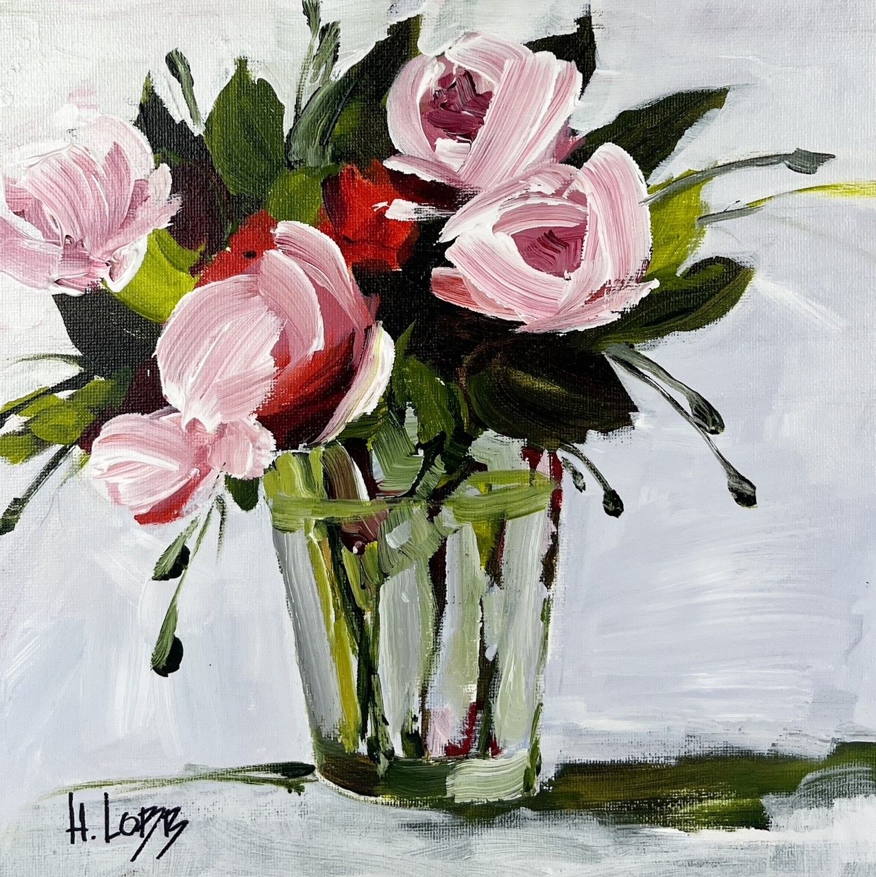 Helga Lobb Artist Painter Handworks Gallery Saint John New Brunswick Acrylic Painting Flowers Floral Pink Red Peonies Bouquet