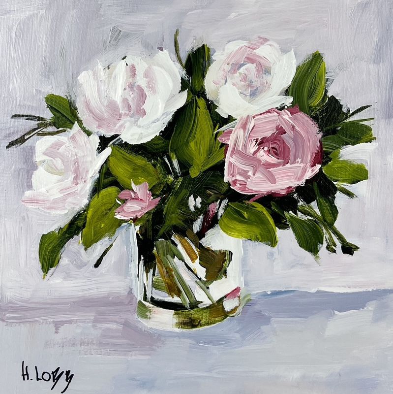 Helga Lobb Artist Painter Handworks Gallery Saint John New Brunswick Acrylic Painting Flowers Floral Pink White Roses Bouquet