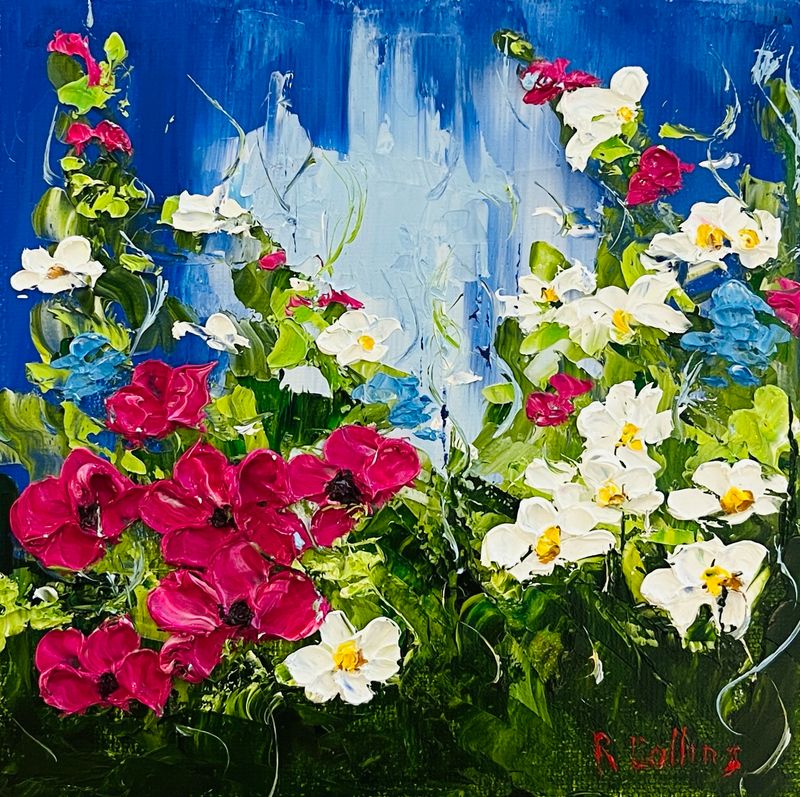 Rene Collins Artist Painter Handworks Gallery Saint John New Brunswick Oil Knife Painting Flowers Floral Pink White Poppies 