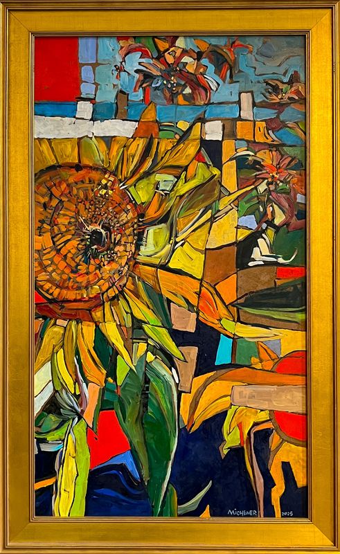 Ted Michener Artist Painter Handworks Gallery Saint John New Brunswick Framed Oil Painting Flower Floral Sunflower Abstract