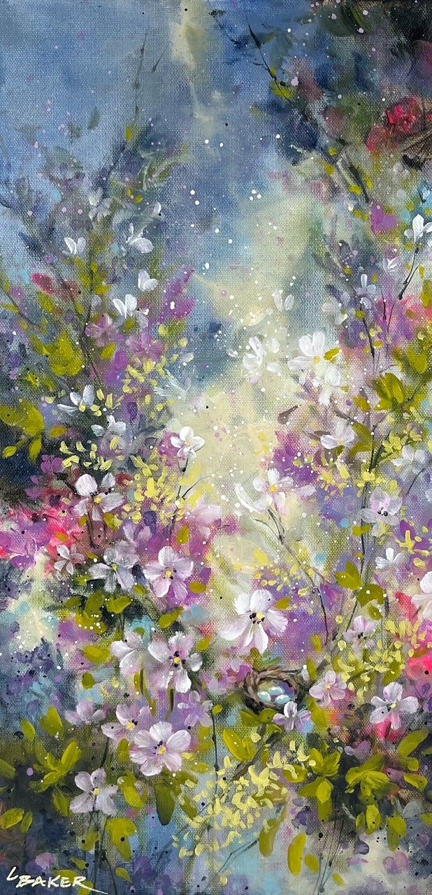 Louise Baker Artist Painter Handworks Gallery Saint John New Brunswick NB Acrylic Painting Flowers Floral Garden Purple Pink 