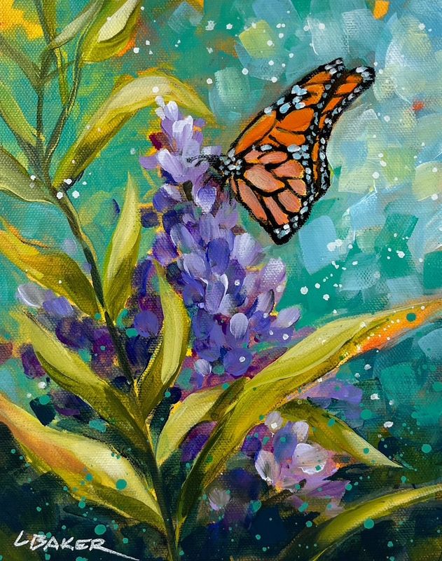 Louise Baker Artist Painter Handworks Gallery Saint John New Brunswick NB Acrylic Painting Monarch Butterfly Purple Lupin 