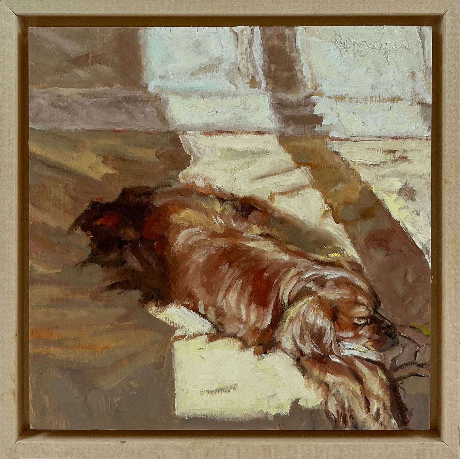 Sophie Levesque Artist Painter Handworks Gallery Saint John New Brunswick NB Oil Painting Dog Spaniel Sleeping Nap Sunbeam