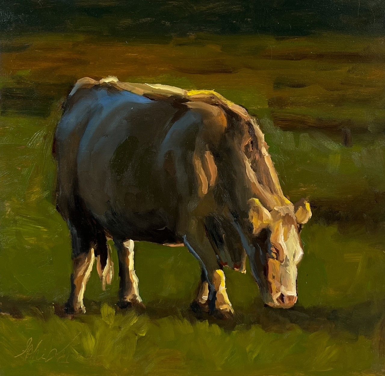 Sophie Levesque Artist Painter Handworks Gallery Saint John New Brunswick Oil Painting Cow Grazing Field Farm Meadow Nature