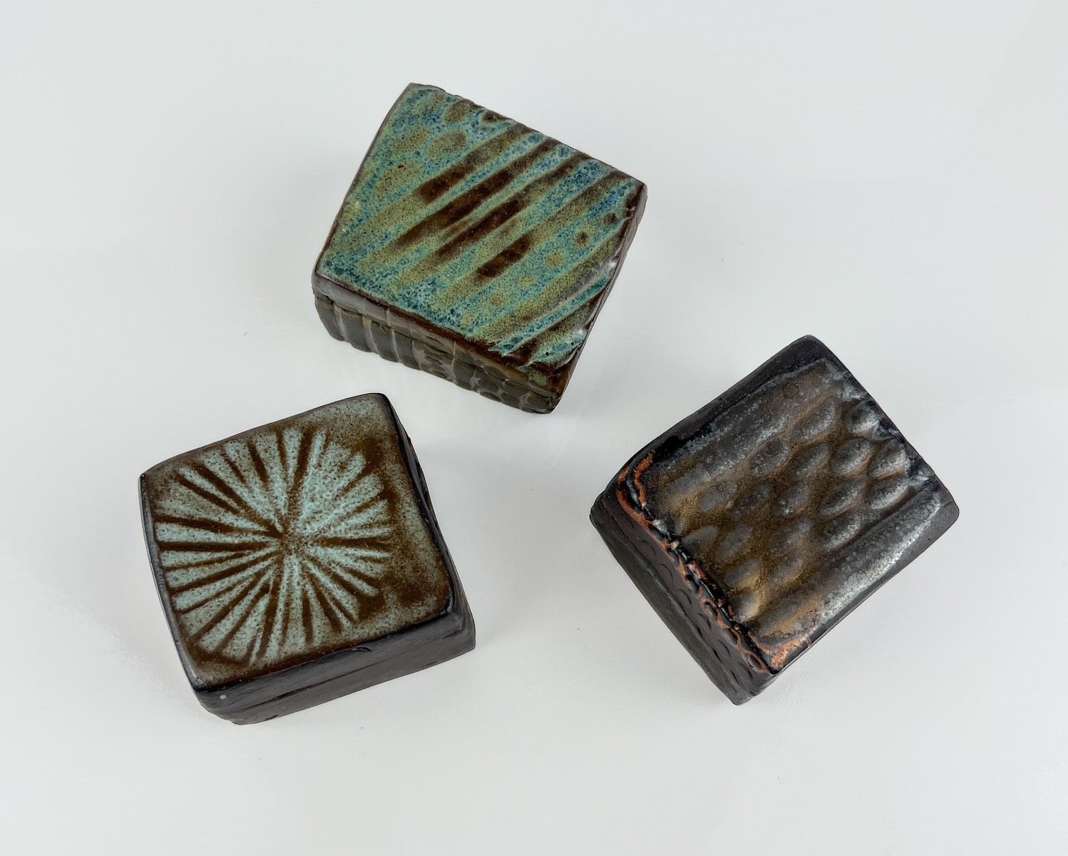 Slab Lidded Pottery Ring Box  Black Clay with Aqua Glaze