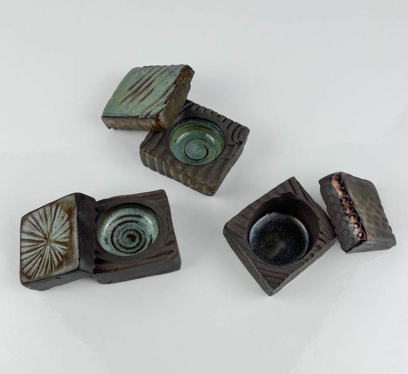 Slab Lidded Pottery Ring Box  Black Clay with Aqua Glaze