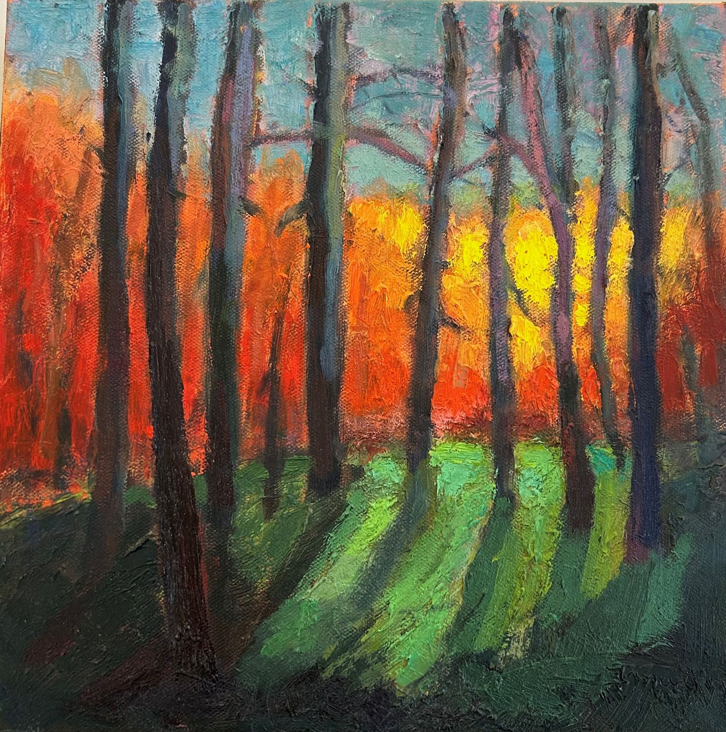 Sunset walk in the forest, Landscape by Francine Martin  