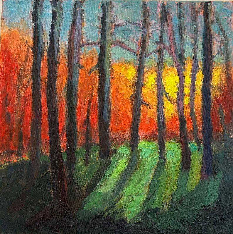 Sunset walk in the forest, Landscape by Francine Martin