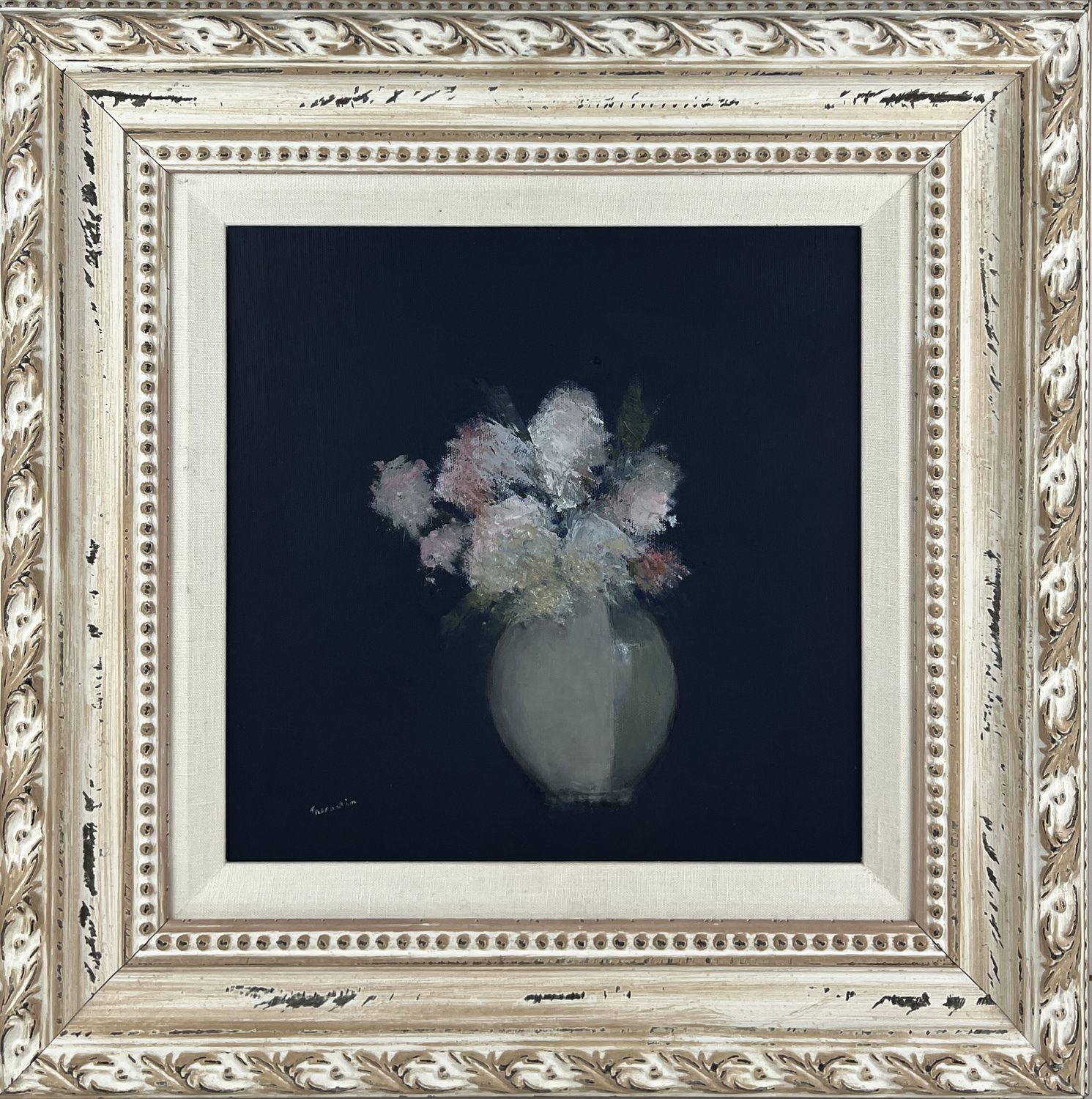 Pat Trecartin Artist Painter Handworks Gallery Saint John New Brunswick NB Framed Oil Painting White Flowers Vase Floral