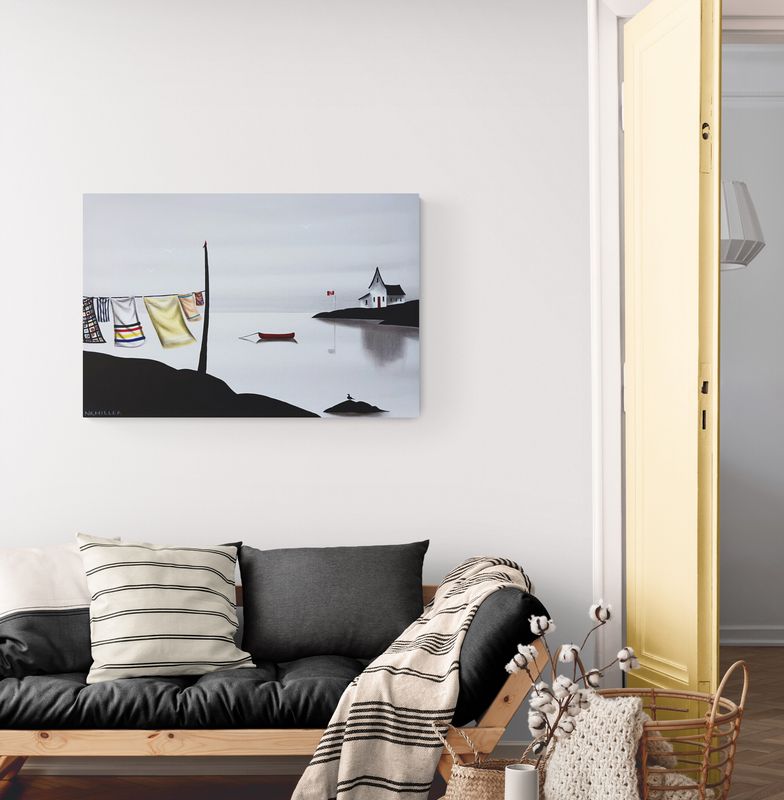 Natasha Miller Artist Painter Handworks Gallery Saint John New Brunswick Charcoal Acrylic Painting Clothesline Seascape Boat