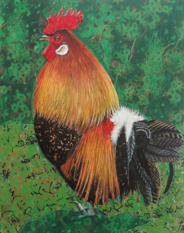 Donna Rawlins Sharpe Artist Painter Handworks Gallery Saint John New Brunswick NB Mixed Media Rooster Farm Bird Animal Nature