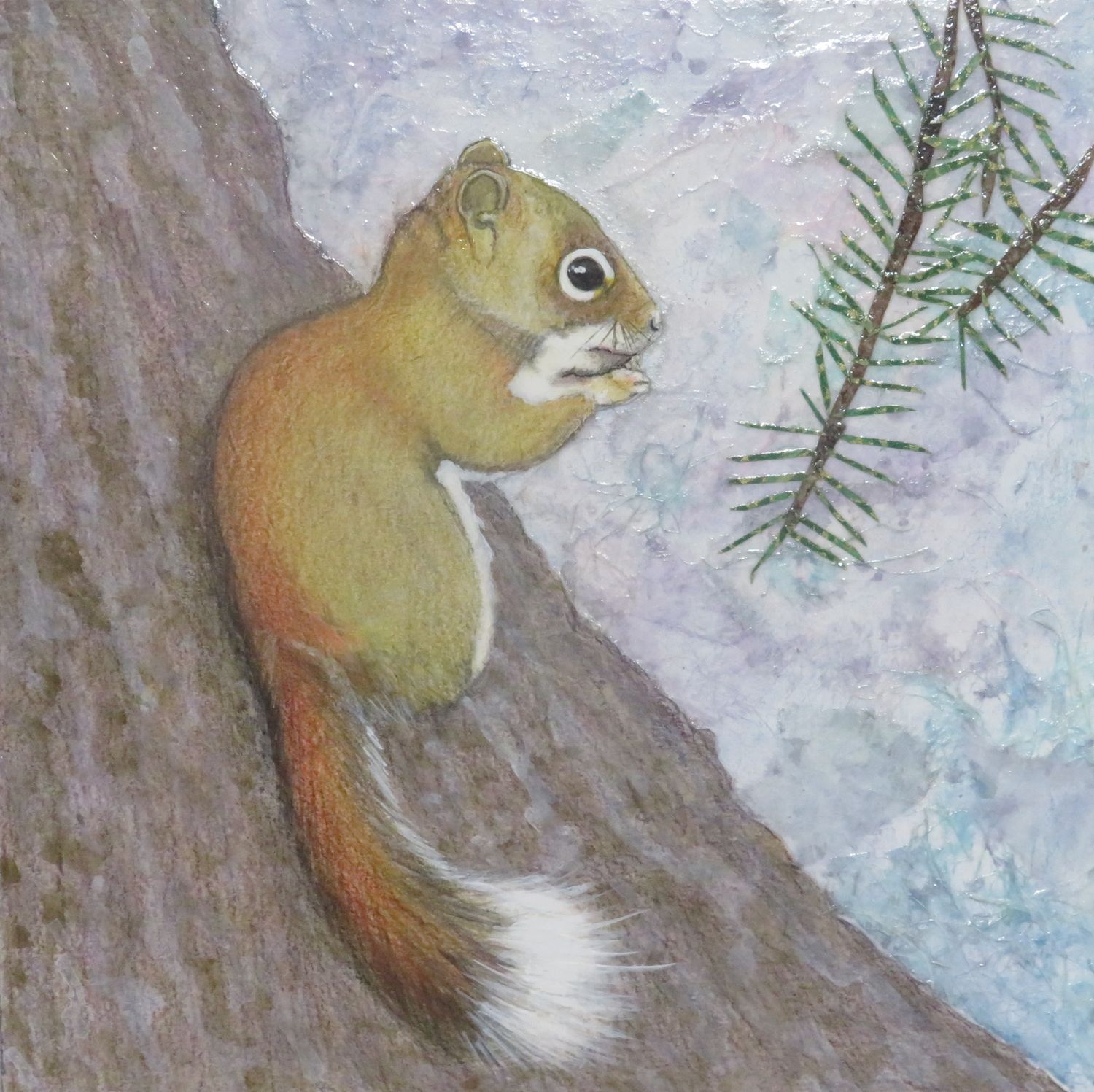 Donna Rawlins Sharpe Artist Painter Handworks Gallery Saint John New Brunswick Mixed Media Red Squirrel Winter Nature Animal