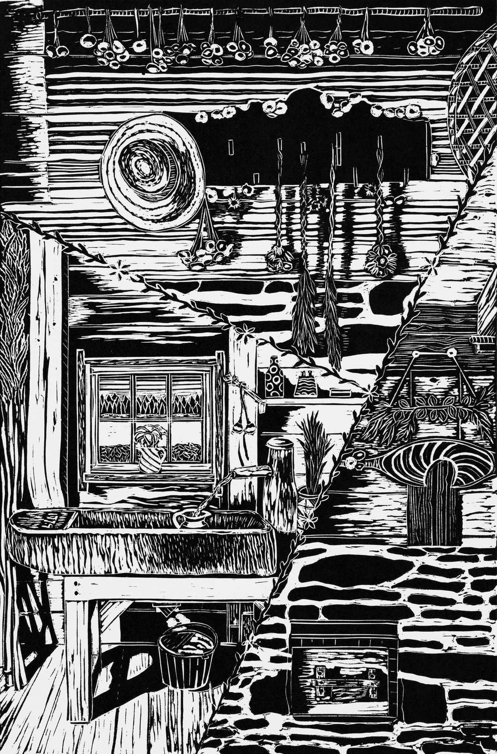 Suzan Carsley Artist Handworks Gallery Saint John New Brunswick Matted Linocut Cotton Magnani Pescia Paper Farm Kitchen Stove