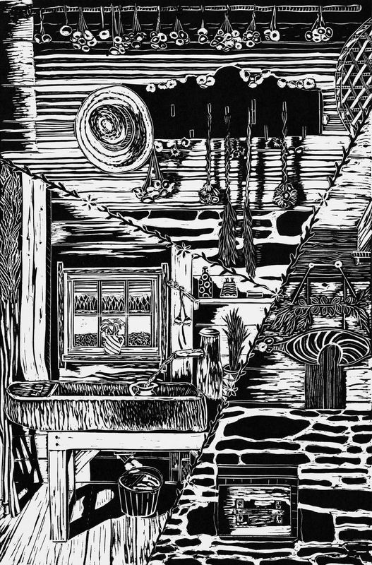 Suzan Carsley Artist Handworks Gallery Saint John New Brunswick Matted Linocut Cotton Magnani Pescia Paper Farm Kitchen Stove