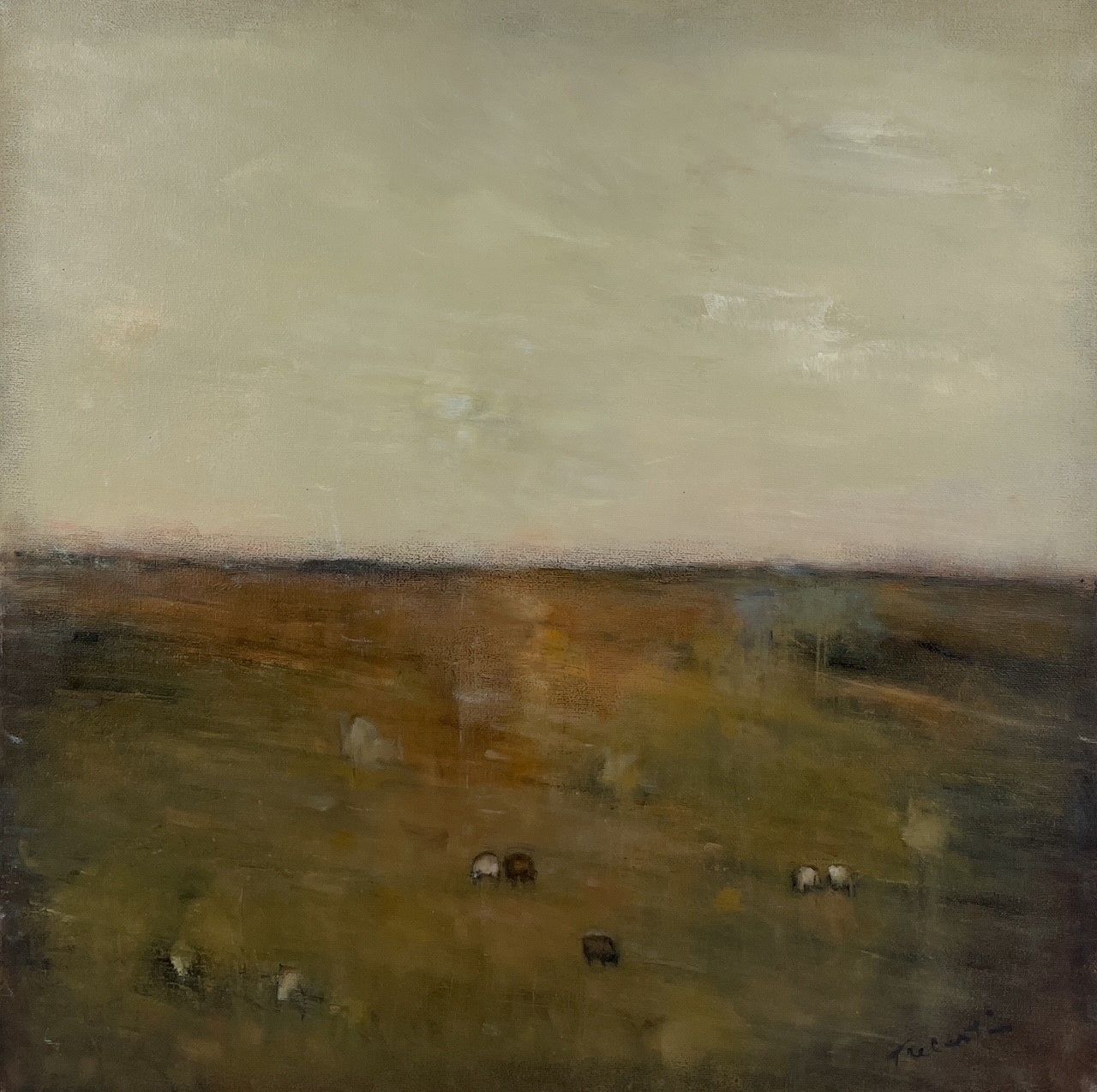 Pat Trecartin Artist Painter Handworks Gallery Saint John New Brunswick Framed Oil Painting Pastoral Landscape Sheep Grazing 