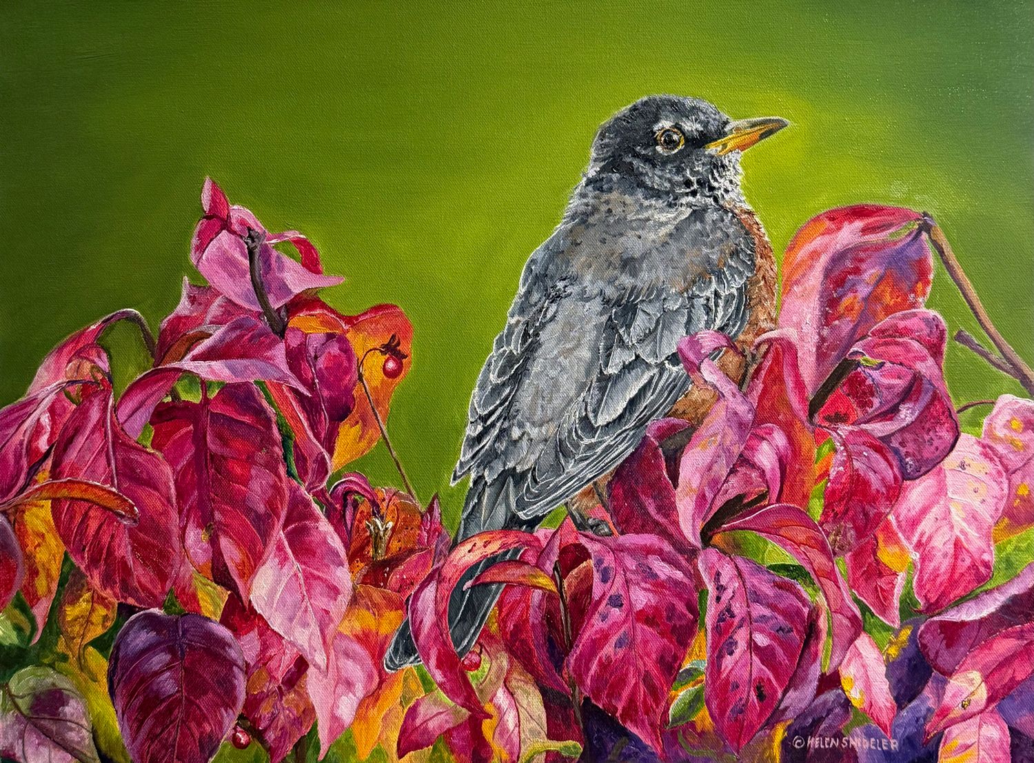 Helen Shideler Artist Painter Handworks Gallery Saint John New Brunswick NB Oil Painting Bird Animal Autumn Leaves Nature
