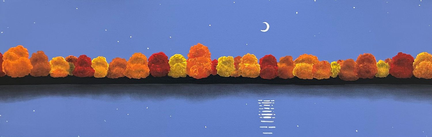 Natasha Miller Artist Painter Handworks Gallery Saint John New Brunswick Charcoal Acrylic Painting Blue Sky Autumn Trees Moon