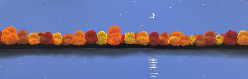 Natasha Miller Artist Painter Handworks Gallery Saint John New Brunswick Charcoal Acrylic Painting Blue Sky Autumn Trees Moon