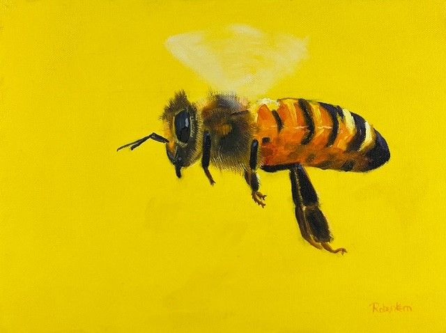 Robyn Kern Artist Painter Handworks Gallery Saint John New Brunswick NB Oil Painting Honeybee Bee on Yellow Background Insect