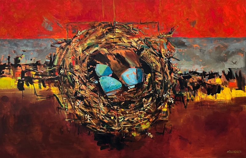 Ted Michener Artist Painter Handworks Gallery Saint John New Brunswick NB Oil Painting Birds Robins Blue Eggs Nest Abstract