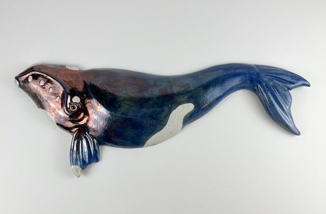 XL Right Raku Pottery Whales