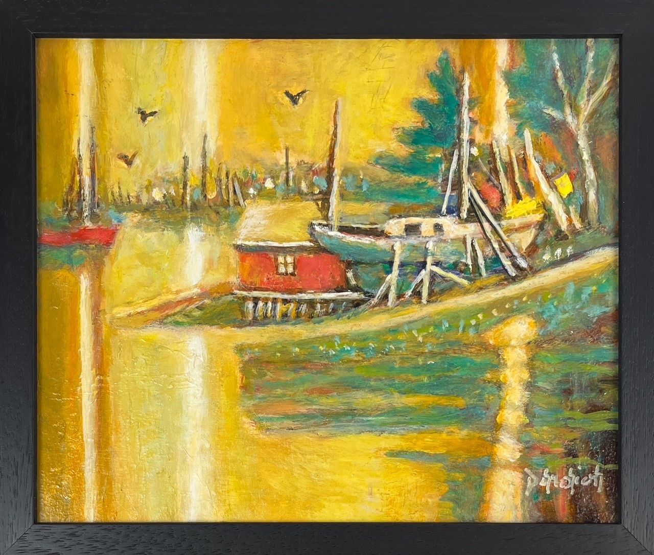 Jean-Guy Desrosiers Artist Painter Handworks Gallery Saint John New Brunswick NB Framed Oil Painting Quebec Seaside Fish Boat