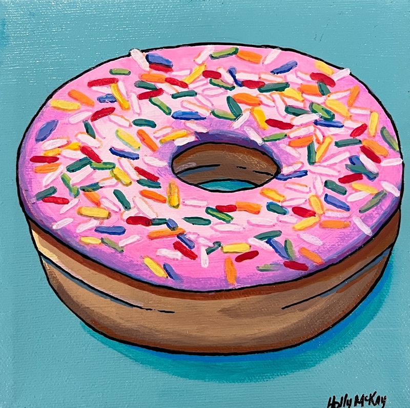 Holly McKay Artist Painter Handworks Gallery Saint John NB Acrylic Painting Whimsical Pink Donut Doughnut Sprinkle Food 