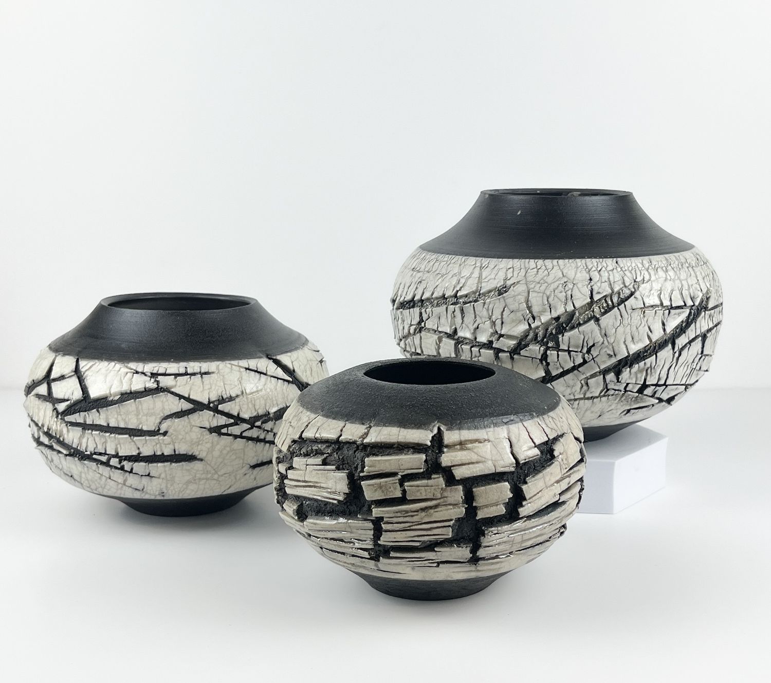 White Crackle Raku Pottery