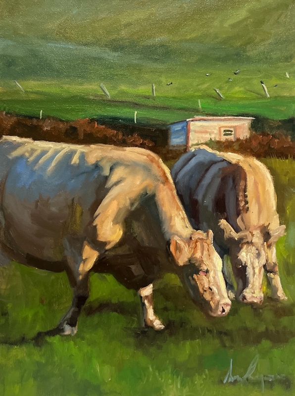 Sophie Levesque Artist Painter Handworks Gallery Saint John New Brunswick NB Oil Painting Cows Grazing Farm Nature Animals