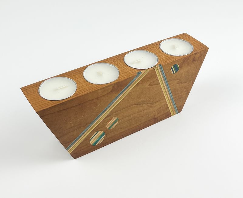 Tealight Holder: Various Woods with Repurposed Skateboard pieces