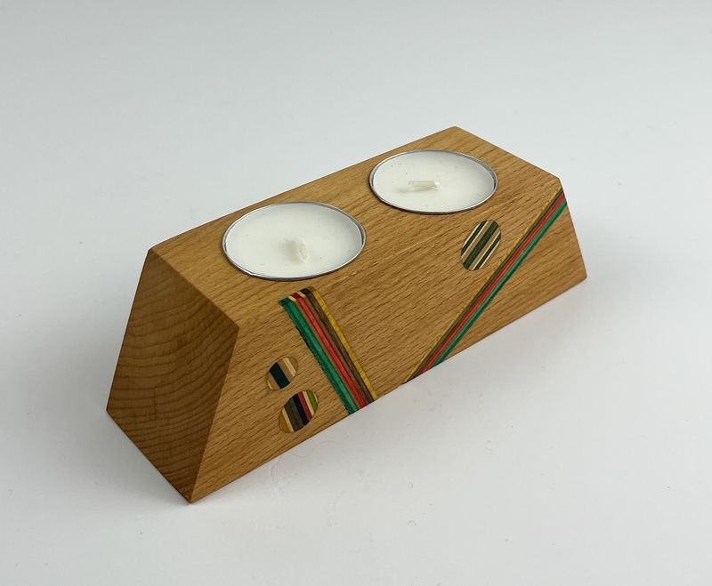 Tealight Holder: Various Woods with Repurposed Skateboard pieces