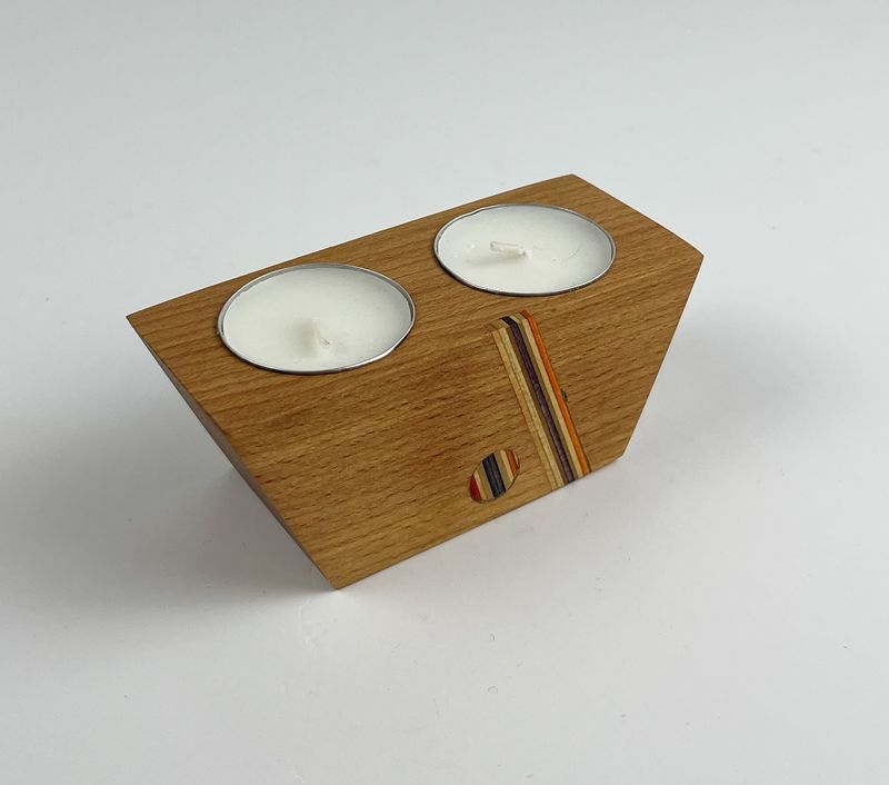 Tealight Holder: Various Woods with Repurposed Skateboard pieces