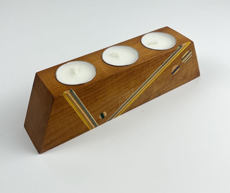 Tealight Holder: Various Woods with Repurposed Skateboard pieces