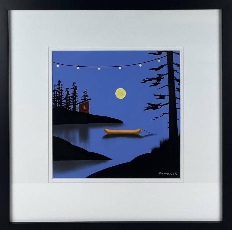 Natasha Miller Artist Painter Handworks Gallery Saint John New Brunswick Charcoal Acrylic Painting Blue Sky Night Island Boat