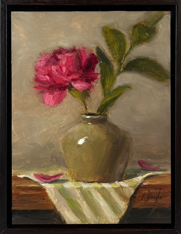 Karen Daigle Artist Painter Handworks Gallery Saint John NB Framed Oil Painting Pink Carnation Grey Vase Flowers Floral