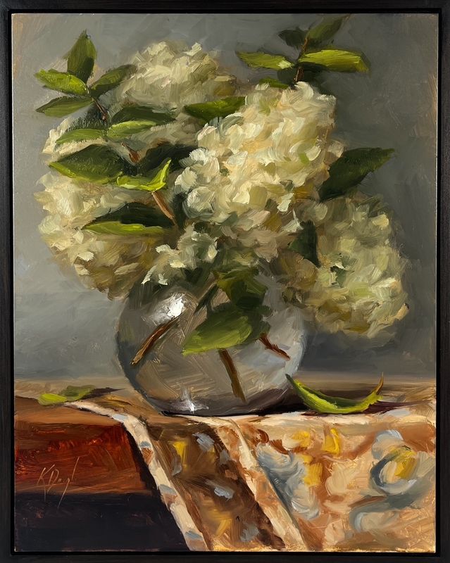 "Hydrangeas on a Rug" 11x14" Framed 12x15" - Oil Painting