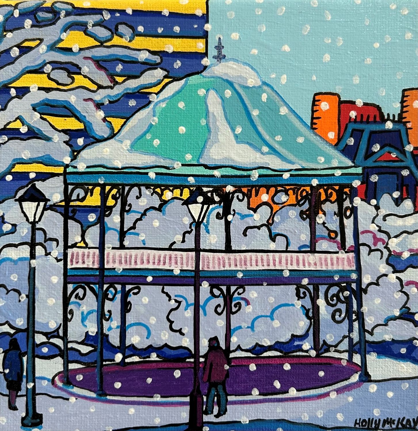 "The Bandstand in Winter" 6x6" Acrylic Painting on Canvas