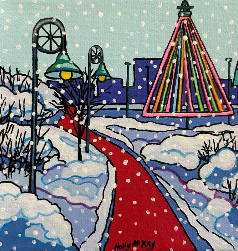 "Winter on Cranberry Trail" 6x6" Acrylic Painting on Canvas