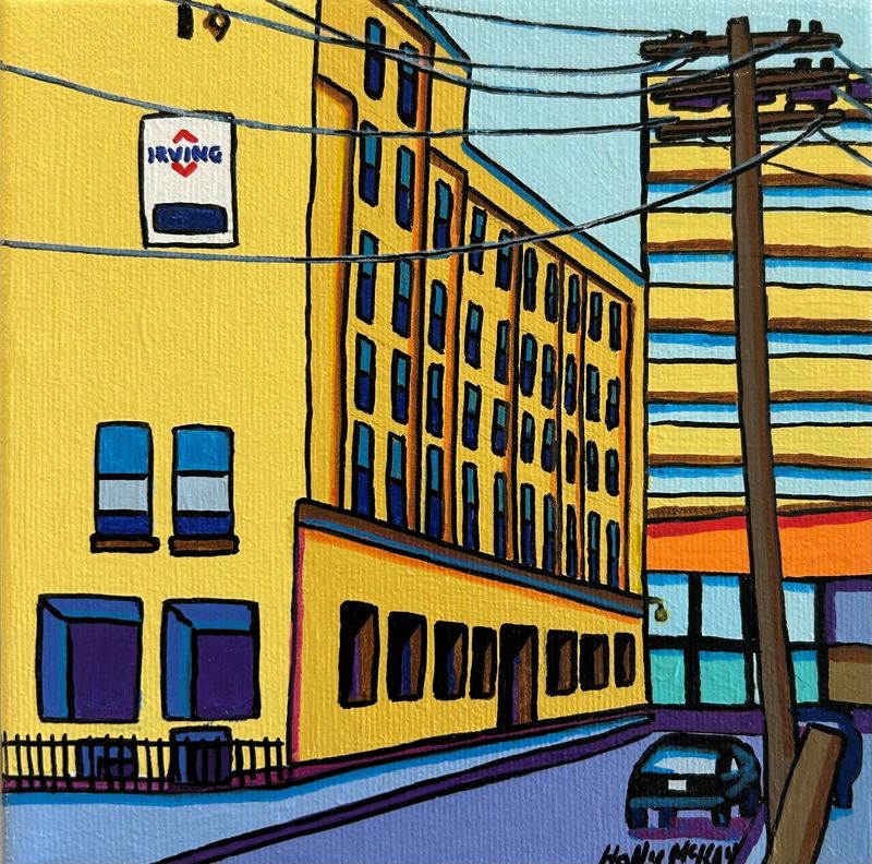 "Golden Ball, Union Street" 6x6" Acrylic Painting on Canvas