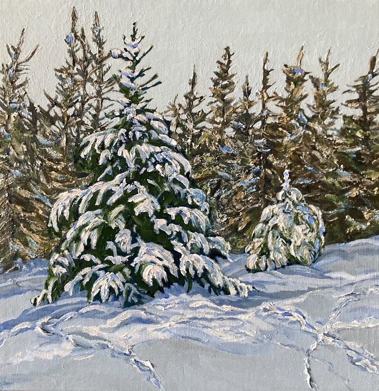 Lynn Wigginton Artist Painter Handworks Gallery Saint John New Brunswick Acrylic Oil Painting Forest Winter Snow Woods Trees