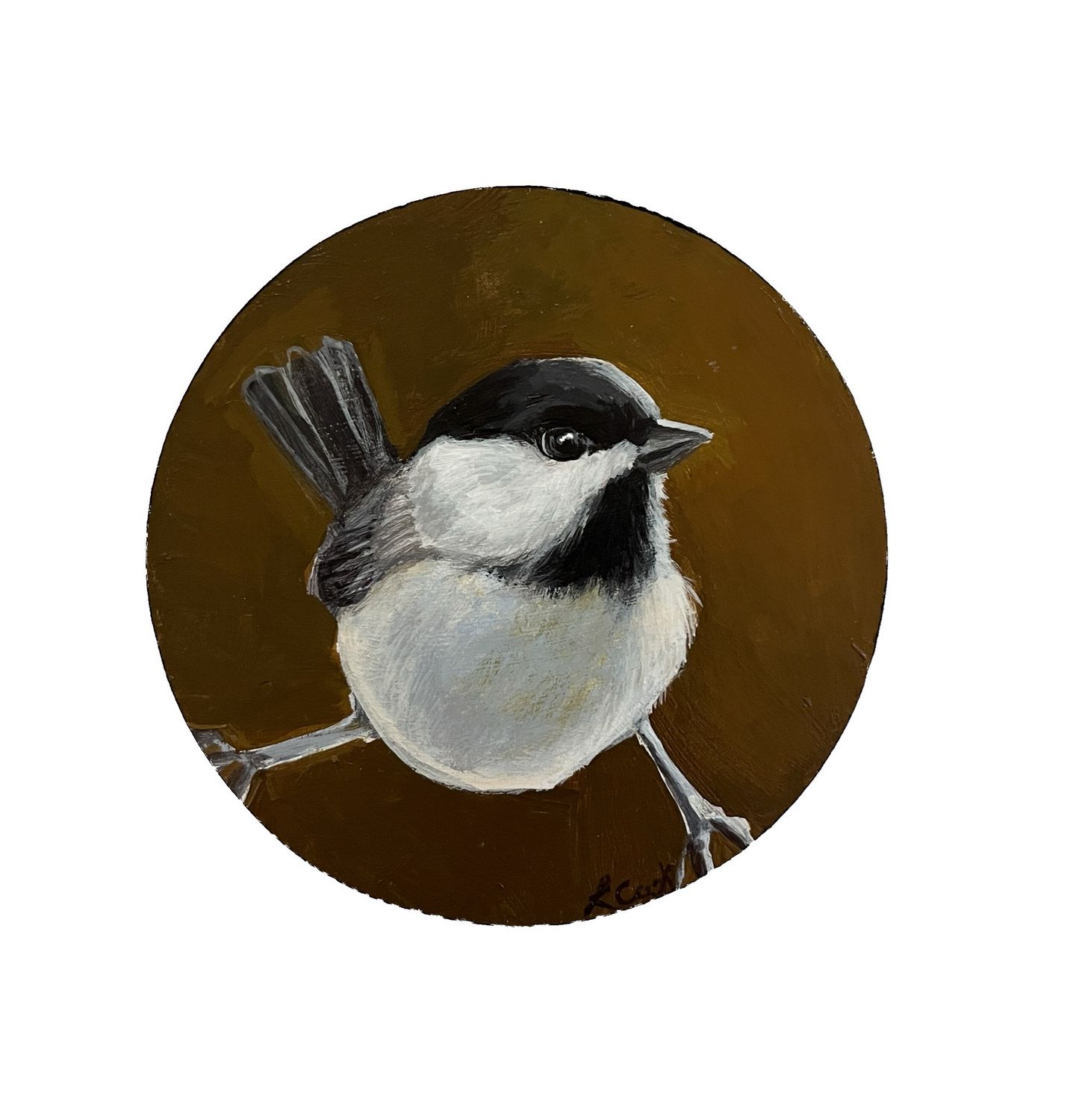 “Perched” 3” Round Acrylic On Wood