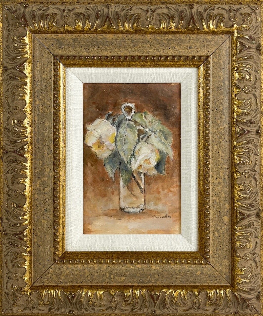 Pat Trecartin Artist Painter Handworks Gallery Saint John NB Framed Oil Painting Yellow Roses Flower Floral Bouquet Vase
