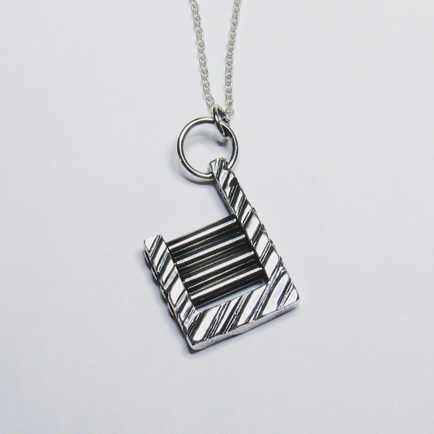 Fidget Collection, J-Shaped Pendant, Sterling Silver with Chain