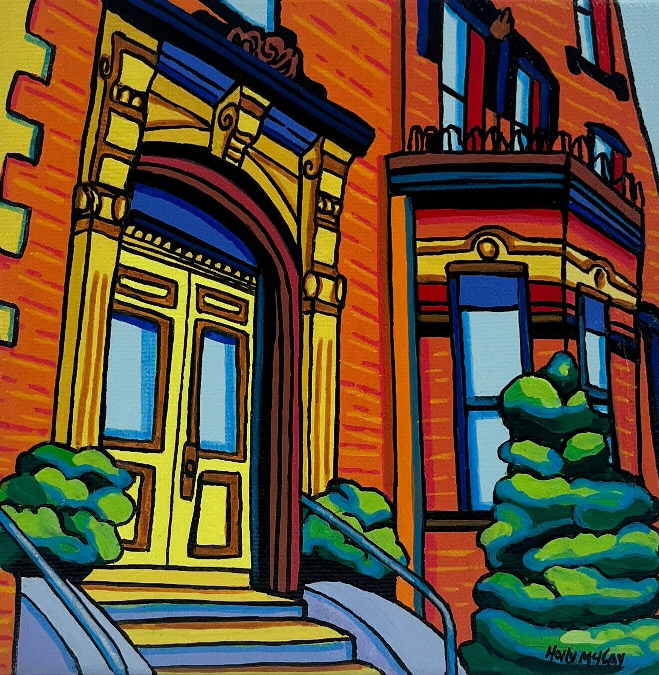 "Yellow Door on Orange Street" 6x6" Acrylic Painting on Canvas