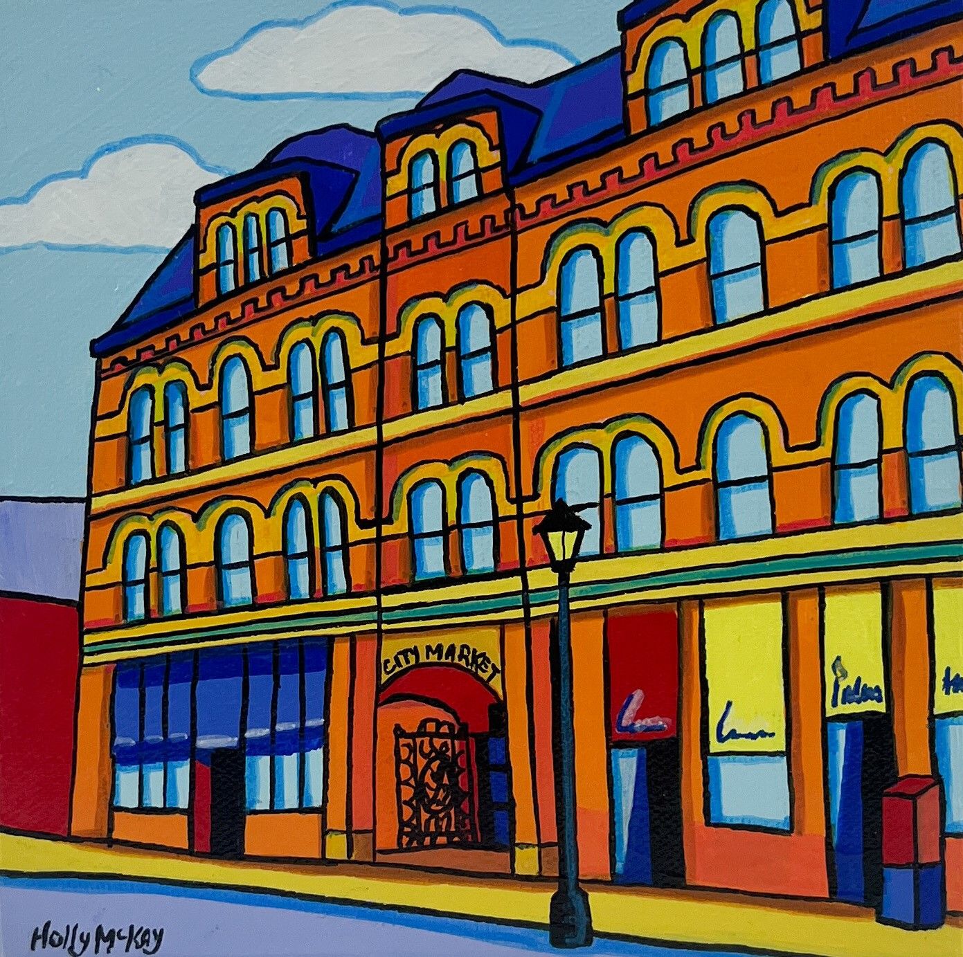 "City Market" 6x6" Acrylic Painting on Canvas